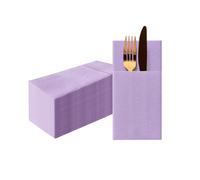 PAW Serviettes Pochette Effet Tissu 1/8, 25 pièces - Violet | Étui à couverts prêt à l'emploi, en papier Airlaid, résistant, pour mariage, communion et baptême, dressage impeccable
