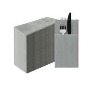 PAW Serviettes Pochette Effet Tissu 1/8, 50 pièces - Gris | Étui à couverts prêt à l'emploi, en papier Airlaid, résistant, pour mariage, communion et baptême, dressage impeccable