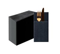 PAW Serviettes Pochette Effet Tissu 1/8, 50 pièces - Noir | Étui à couverts prêt à l'emploi, en papier Airlaid, résistant, pour mariage, communion et baptême, dressage impeccable