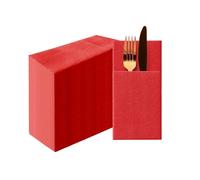 PAW Serviettes Pochette Effet Tissu 1/8, 50 pièces - Rouge | Étui à couverts prêt à l'emploi, en papier Airlaid, résistant, pour mariage, communion et baptême, dressage impeccable