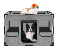 Pawabo Parc pour Chien avec Couverture et Porte, Parc pour Chiot Parc pour Chien, Tissu Épaissi Résistant à la Déchirure Clôture pour Chiens avec Fond Imperméable & Maille Respirante, M, Noir & Gris