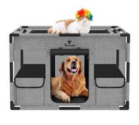 Pawabo Parc pour Chien avec Couverture et Porte, Parc pour Chiot Parc pour Chien, Tissu Épaissi Résistant à la Déchirure Clôture pour Chiens avec Fond Imperméable & Maille Respirante, L, Noir & Gris