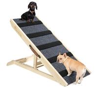 Pawaboo 100 * 40cm Rampe Portable en Bois, Escalier Adjustable pour Chien avec 4 Hauteurs Réglables de 11,6'' à 22,4'', Rampe pour Chien Chat à 143lbs pour Canapé Auto Lit, Extra Large, Bois