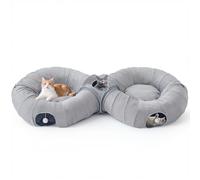 Pawaboo 2-en-1 Tunnels pour Chat, Tubes pour Chat à Double Jonction avec 2 Coussins Centraux en Peluche, Cachette Pliable pour Chats Jouets d'intérieur pour Chats avec Boules de Peluche, Gris