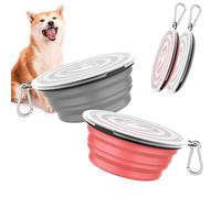 Pawaboo [2PZS Cuencos de Viaje de Silicona Con Tapas Para Perros Gatos Con 1Litro de Capacidad, Alimentador de Agua Plegable Portátil, Tazones Para Mascotas de USO Doméstico, Rose Clair + Gris