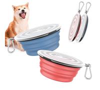 Pawaboo [2PZS Cuencos de Viaje de Silicona Con Tapas Para Perros Gatos Con 1Litro de Capacidad, Alimentador de Agua Plegable Portátil, Tazones Para Mascotas de USO Doméstico, Rose Clair + Bleu