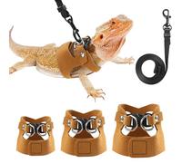 Pawaboo 3 Pack Harnais de Dragon Bardu Laisse Réglable de Lézard, Harnais de Reptile en Cuir, avec Ailes de Chauve-Souris, Harnaiss pour Petits Animaux Amphibiens Lézards Reptiles, S&M&L, Brun
