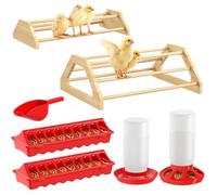 Pawaboo 7-en-1 Boîte d'Élevage pour Poussins Kit de Démarrage, Comprend des Perchoirs pour Poussinss, des Mangeoires, des Abreuvoirs, Une Cuillère pour Nourrir Les Poussins, Un Ensemble d'Élevage