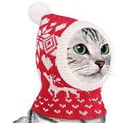 Pawaboo Bonnet de Noël pour Chiens, Bonnet de Noëls Tricoté Amusant avec Pompon, Bonnets d'hiver Chaud à Oreillettes Crocheté, écharpe à Capuche pour Chiens de Taille Moyenne, XS, Renne Rouge de Noël