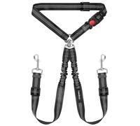 Pawaboo Ceinture de Sécurité Chien Voiture, Harnais avec Fixation Appuie-tête et Double Laisse, Laisse 360° Anti-Enchevêtrement pour 2 Chiens, Élastique Résistant et Bandes Réfléchissantes