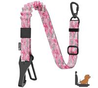Pawaboo Ceinture de Sécurité pour Chien, Ceinture de Sécurité pour Chien, Attache Antichoc pour Chiens avec Boucle et Crochet, Laisse Harnais avec Boucle Verrouillable à 360°, Camouflage Rose