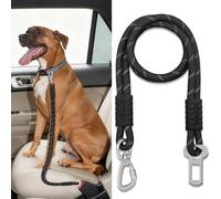 Pawaboo Ceinture de Sécurité pour Chien, Harnais de Voiture pour Chien avec Deux Cordes Rondes, Ceinture de Sécurité pour Véhicule avec Boucle Métallique Pivotante à 360 Degrés, Noir