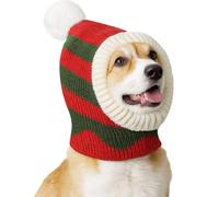 Pawaboo Chapeau de Noël pour Chien, Bonnet Tricotée d', Hiver pour Animaux de Compagnie avec Pompon Mignon, Costume en Tissu Chaud pour Tête Cou Oreilles du Chien Moyen, M, Rouge+Vert