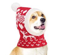 Pawaboo Chapeau de Noël pour Chien, Bonnet Tricotée d'hiver pour Animaux de Compagnie avec Pompon Mignon, Costume en Tissu Chaud pour Tête Cou Oreilles du Chien Moyen, M, Rouge Noël
