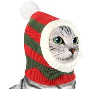 Pawaboo Chapeau de Noël pour Chien, Bonnet Tricotée d'hiver pour Animaux de Compagnie avec Pompon Mignon, Costume en Tissu Chaud pour Tête Cou Oreilles du Chien Moyen, XS, Rouge+Vert