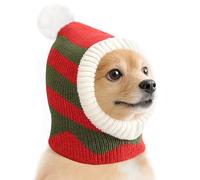Pawaboo Chapeau de Noël pour Chien, Bonnet Tricotée d'hiver pour Animaux de Compagnie avec Pompon Mignon, Costume en Tissu Chaud pour Tête Cou Oreilles du Chien Moyen, S, Rouge+Vert