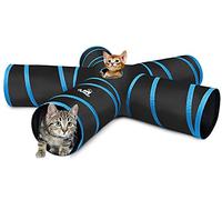Pawaboo Chat Tunnel Jouets avec Pompon et Clochette, 5 Canaux, Pliable, Jouet interactif pour Chien Chat Lapin - Noir & Bleu Clair