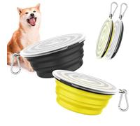 Pawaboo Gamelle Pliable pour Chien, [Lot de 2] Bol de Voyage en Silicone avec Mousqueton, Gammelle d'alimentation Portable Équipé de Couvercle pour Promenade, Randonnée et Camping, Jaune + Noir