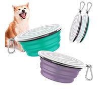 Pawaboo Gamelle Pliable pour Chien, [Lot de 2] Bol de Voyage en Silicone avec Mousqueton, Gammelle d'alimentation Portable Équipé de Couvercle pour Promenade, Randonnée et Camping, Violet + Turquoise