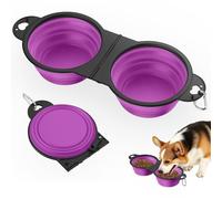 Pawaboo Gamelles pour Chiens 2-en-1 Pliables, Gamelles pour Chiot Nourriture et Eau, Gamelless en Silicone Rabattables à 180° avec Crochet Métallique, Bols Distributeurs pour Animaux 450ml, Violet