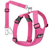 Pawaboo Harnais Chien, Ceinture de Sécurité Réglable pour Utilisation de Voiture, Gilet de Harnais Multifoctionnel pour Voyage ou Promenade, Convient aux Animaux Entre 11LB - 33LB, Rose Rouge