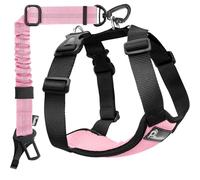 Pawaboo Harnais de Sécurité pour Chien en Voiture, Ceinture de Sécurité avec Double Attache, Gilet Respirant Ajustable et Laisse Chien avec Élastique pour Petit Moyen Grand Animal, M, Rose + Noir