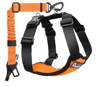 Pawaboo Harnais de Sécurité pour Chien en Voiture, Ceinture de Sécurité avec Double Attache, Gilet Respirant Ajustable et Laisse Chien avec Élastique pour Petit Moyen Grand Animal, XXL, Orange/Noir