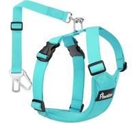 Pawaboo Harnais de Sécurité Respirant pour Chien en Voiture, Harnais de Sécurité pour Chien Réglable avec Lanière de Connexion au Véhicule, L, Plein Bleu