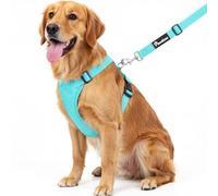 Pawaboo Harnais de Sécurité Respirant pour Chien en Voiture, Harnais de Sécurité pour Chien Réglable avec Lanière de Connexion au Véhicule, M, Plein Bleu