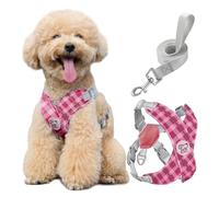 Pawaboo Harnais et Laisse pour Petit Chien, Harnais pour Chiot en X sans Tirage sans Étranglement, Harnaiss Gilet Réglable pour Chiens de Petite et Moyenne Taille, M, Rose Plaid