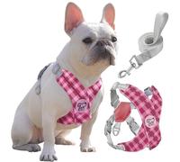Pawaboo Harnais pour Chiens avec Laisse, Ceinture de Sécurité d'animaux Réglable, Harnais Sécurisé Anti-Traction en Forme de X, Veste pour Chiens de Petite & Moyenne Taille, L, Rose Plaid