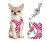 Pawaboo Harnais pour Chiens avec Laisse, Harnais Sécurisé Anti-Traction en Forme de X, Veste pour Chiens de Petite & Moyenne Taille, Ceinture de Sécurité d'animaux Réglable, S, Rose Plaid