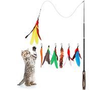 Pawaboo Jouet pour Chat Intéractive avec Plume, Lot de 7 Extensible, Baguette Flottante à Plume, Extra Longue de 96 CM avec Petite Cloche, Bâton Amusant Exercice Jouet Fil Chaser, Rayures Colorées