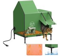 Pawaboo Maison de Chat Extérieur Chauffée et Indestructible en Hiver, Abri Anti-Pluie pour Chatons avec Auvent Étanche et Base Surélevée, Maison Isolée avec Chauffage pour Chats Sauvages de Ferme