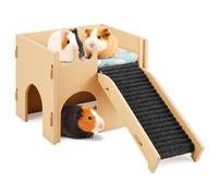Pawaboo Maison pour Cochons d'Inde et Hamster, 2-en-1 Cachette pour Cochons d'Inde avec Escalier et Coussin, Maison en Bois Détachable pour Petits Animaux, Habitats de Hutte avec Rampes D'accès