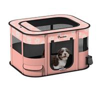 Pawaboo Parc Enclos Pliable Chien Chat, Enclos Extérieur Intérieur Portable, Cage Clôture Tente d'exercice en Tissu Oxford pour Petits Animaux, avec Bol à Nourriture, L, Fleur Rose Claire