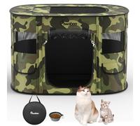 Pawaboo Parc Enclos Pliable Chien Chat, Enclos Intérieur Extérieur Portable, Cage Clôture Tente d'exercice en Tissu Oxford pour Petits Animaux, avec Bol à Nourriture, L, Camouflage Noir