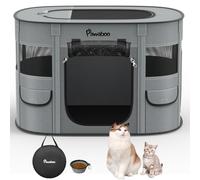 Pawaboo Parc Enclos Pliable Chien Chat, Enclos Intérieur Extérieur Portable, Cage Clôture Tente d'exercice en Tissu Oxford pour Petits Animaux, avec Bol à Nourriture, L, Gris de Charbon