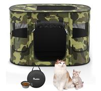 Pawaboo Parc Enclos Pliable Chien Chat, Enclos Intérieur Extérieur Portable, Cage Clôture Tente d'exercice en Tissu Oxford pour Petits Animaux, avec Bol à Nourriture, M, Camouflage Noir