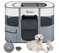 Pawaboo Parc Enclos Pliable Chien Chat, Enclos Intérieur Extérieur Portable, Cage Clôture Tente d'exercice en Tissu Oxford pour Petits Animaux, avec Bol à Nourriture, L, Gris