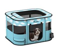 Pawaboo Parc Enclos Pliable Chien Chat, Enclos Intérieur Extérieur Portable, Cage Clôture Tente d'exercice en Tissu Oxford pour Petits Animaux, avec Bol à Nourriture, M, Bleu + Nuages Blancs