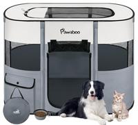 Pawaboo Parc Enclos Pliable Chien Chat, Enclos Intérieur Extérieur Portable, Cage Clôture Tente d'exercice en Tissu Oxford pour Petits Animaux, avec Bol à Nourriture, M, Gris