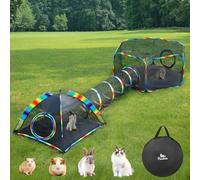 Pawaboo Parc pour Chats, 3 en 1 Enclos pour Animaux de Compagnie Portable, Clôture Pliable (1 Parc pour Animaux+1 Tente pour Animauxs+1 Tunnel pour Animauxs),Couleur Arc en Ciel