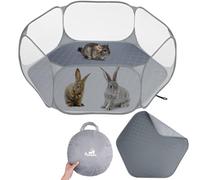 Pawaboo Parc pour Petits Animaux avec Coussin, Cage pour Petits Animaux Imperméable avec Coussin Réutilisable, Clôture De Cour Extérieure Portable pour Poussin/Chiot/Cochon d'Inde, Gris+Gris