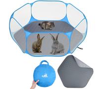 Pawaboo Parc pour Petits Animaux avec Coussin, Cage pour Petits Animaux Imperméable avec Coussin Réutilisable, Clôture De Cour Extérieure Portable pour Poussin/Chiot/Cochon d'Inde/Lapin, Bleu+Gris