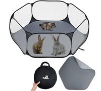 Pawaboo Parc pour Petits Animaux avec Coussin, Cage pour Petits Animaux Imperméable avec Coussin Réutilisable, Clôture De Cour Extérieure Portable pour Poussin/Chiot/Cochon d'Inde/Lapin, Noir/Gris