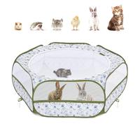 Pawaboo Parc pour Petits Animaux, Enclos Pliable Parc avec Fermeture Éclair pour Animal de Compagnie, Cages Tente Clôture d'exercice Transparente Respirante pour Chien, Lapin, Fleur Bleu + Blanc