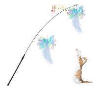 Pawaboo Plumeau de Jeu pour Chat, Canne à Pêche avec Une Baguette Extra Large de 88cm et Une Petite Clochette, Jouet Plumeau pour Chat Chaton, Bâton Jouet Fil Chaser, Papillon Bleu