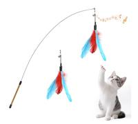 Pawaboo Plumeau de Jeu pour Chat, Canne à Pêche avec Une Baguette Extra Large de 88cm et Une Petite Clochette, Jouet Plumeau pour Chat Chaton, Bâton Jouet Fil Chaser, Bleu + Rouge Brun