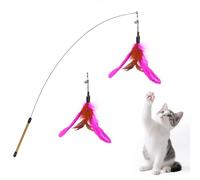 Pawaboo Plumeau de Jeu pour Chat, Canne à Pêche avec Une Baguette Extra Large de 88cm et Une Petite Clochette, Jouet Plumeau pour Chat Chaton, Bâton Jouet Fil Chaser, Rose + Brun Rouge